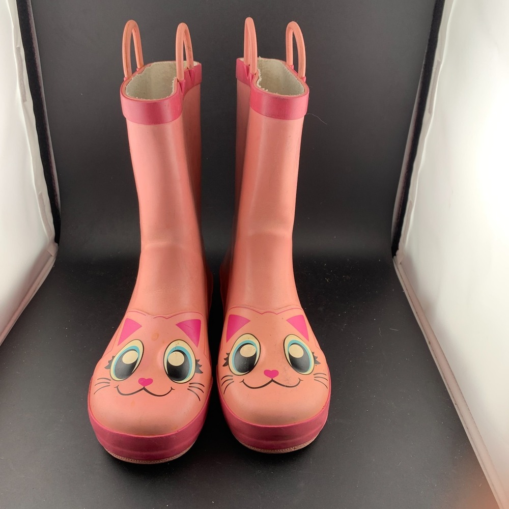 Western Chief Rain Boots Girls 1 Pink Printed Rubber Handles Khloe The Kitty